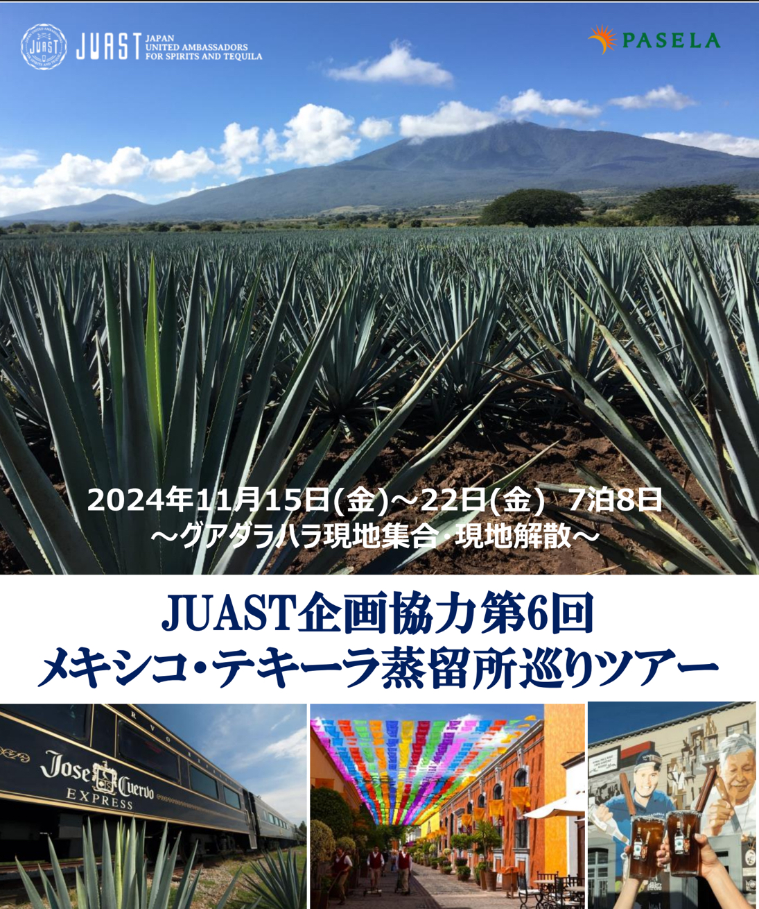 2024年11月15日（金）出発！JUAST企画協力「第６回メキシコ・テキーラ蒸留所巡りツアー7泊8日」募集開始